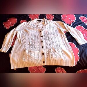 Lands' End Women's Beige Tan Cable Knit Cardigan Sweater with Buttons, Size 2X